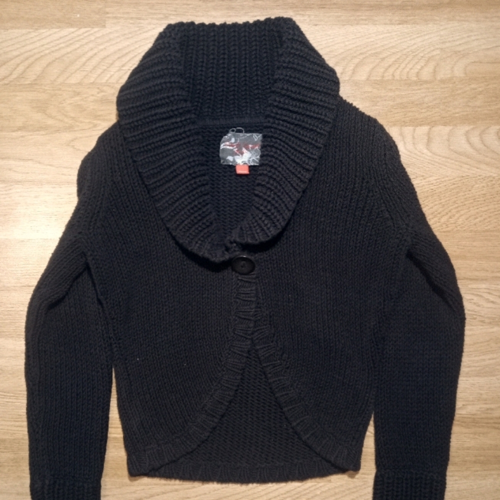 Black Knit Cardigan W/ Collar